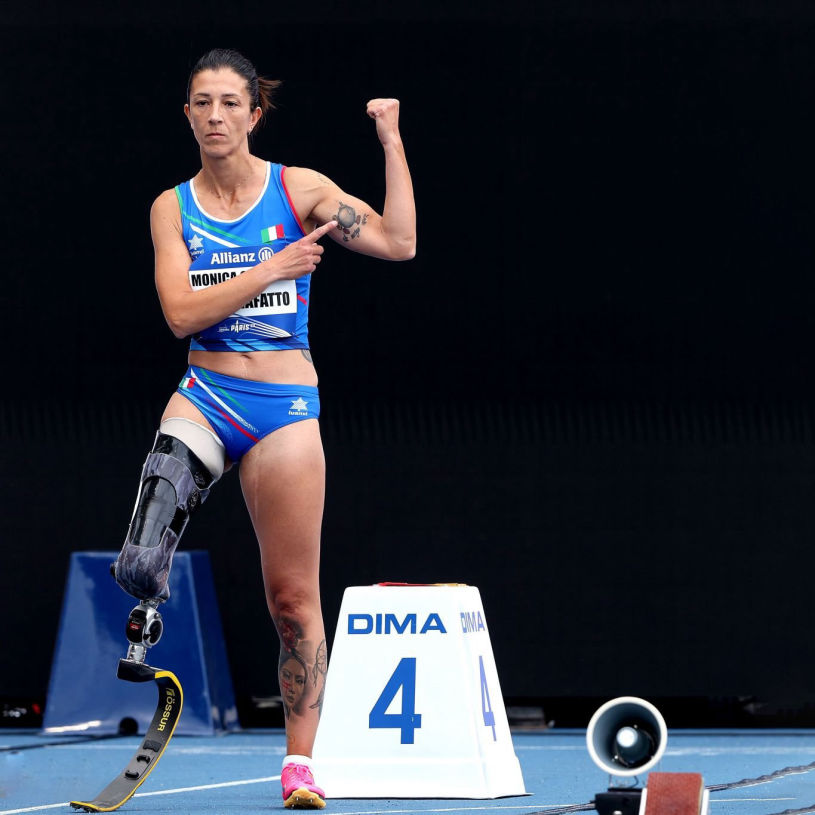 Monica Graziana Contrafatto of Italy prepares for the start of the Women's 100m T63 Final during day six of the Para Athletics World Championships Paris 2023 at Stade Charlety on July 13, 2023 in Paris, France